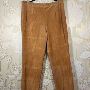 Terry Lewis Classic Luxuries 100% Suede LeatherStraight-Leg Pants in Camel Brown